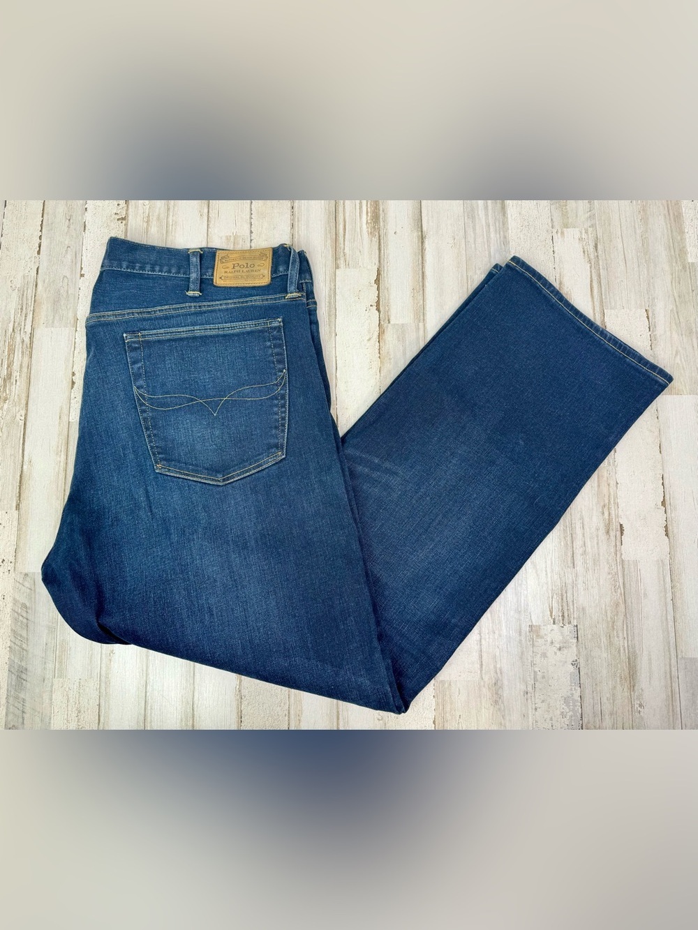 Polo Ralph Lauren Jeans Mens 42x32 Blue Denim The Thompson Relaxed Straight